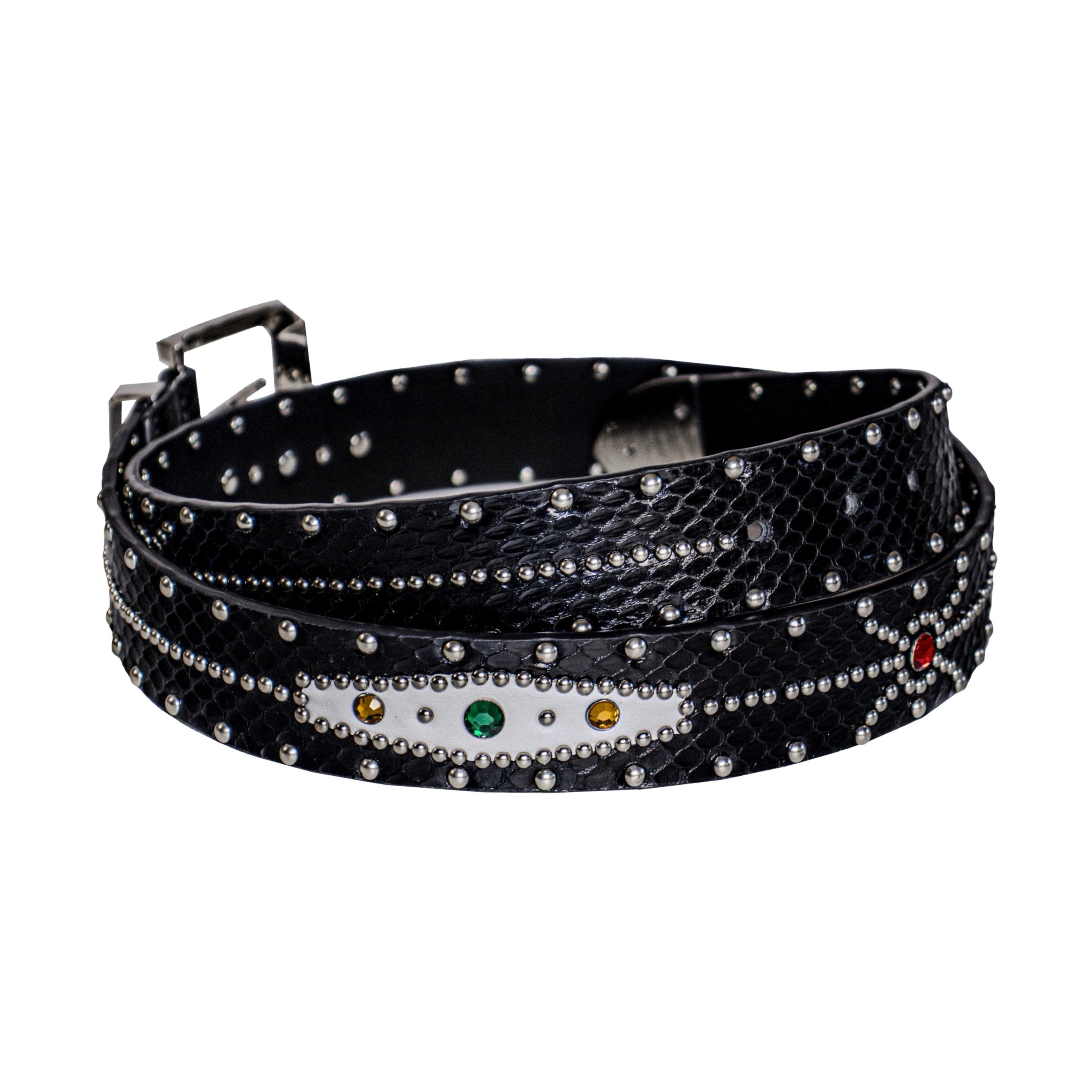 STUDDED SNAKESKIN BELT IN BLACK