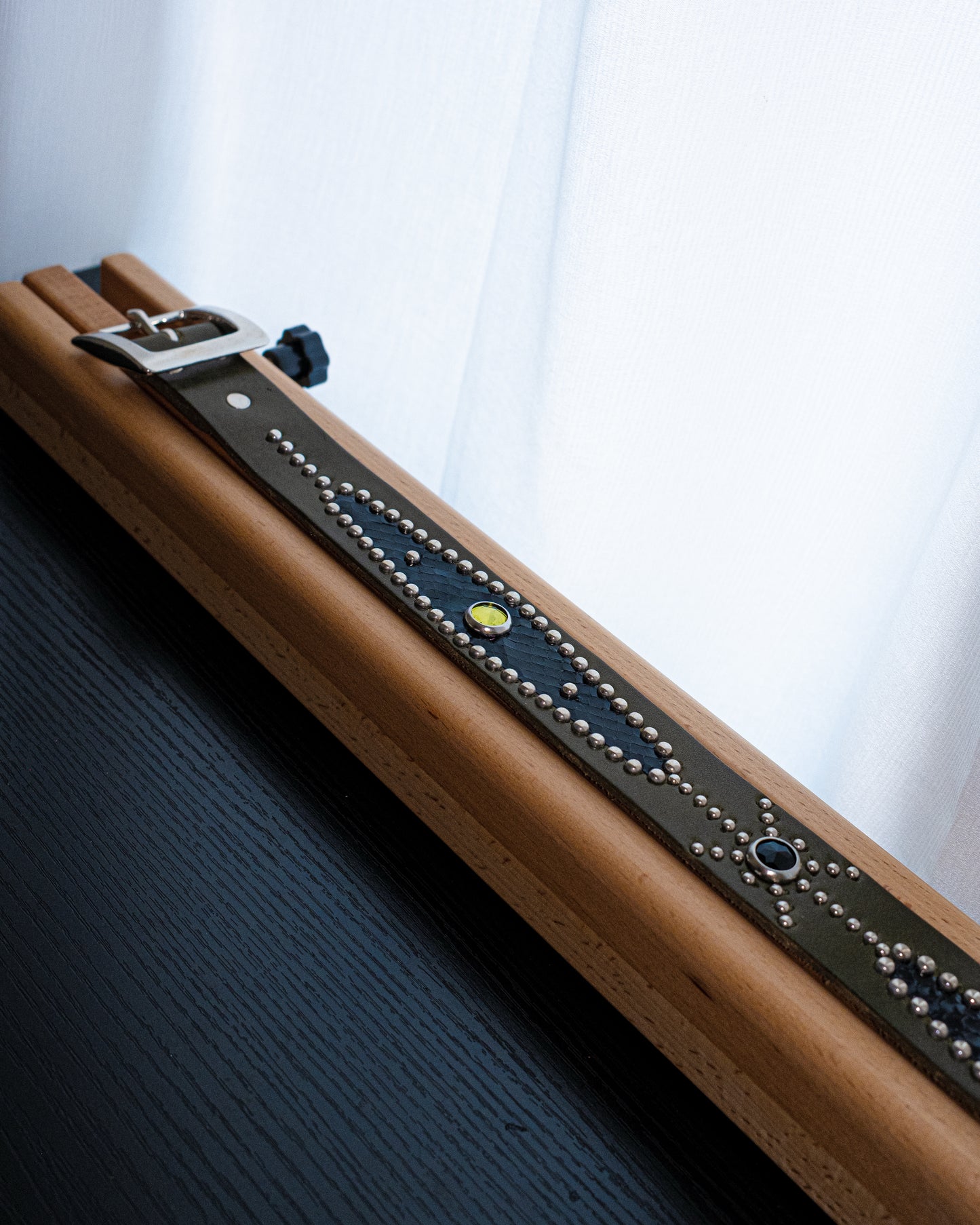 STUDDED BLACK SNAKESKIN BELT IN GREEN 03