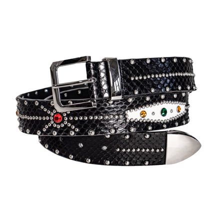 STUDDED SNAKESKIN BELT IN BLACK