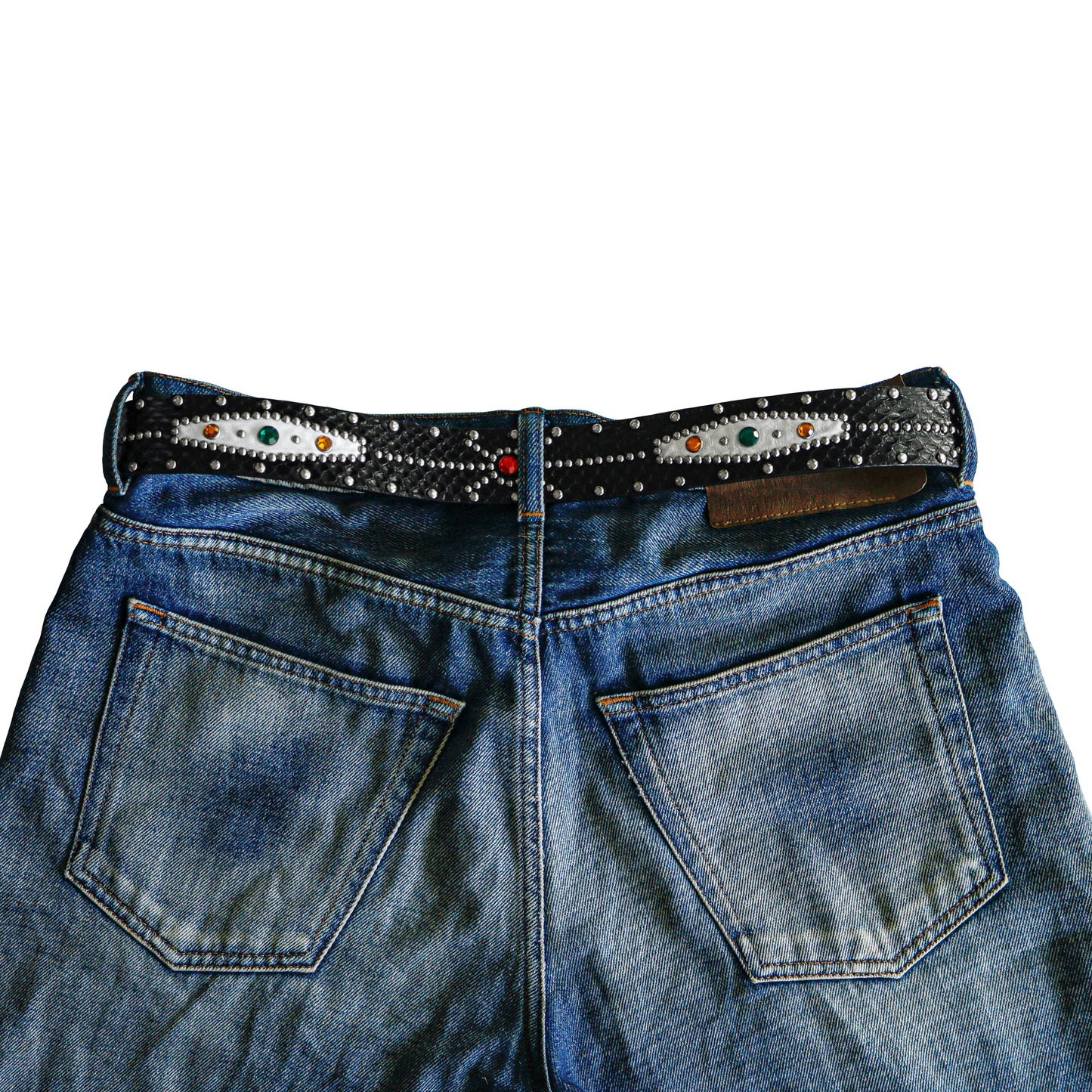 STUDDED SNAKESKIN BELT IN BLACK
