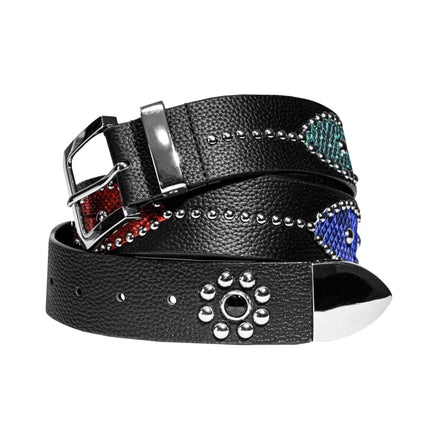 STUDDED LEATHER BELT IN BLACK