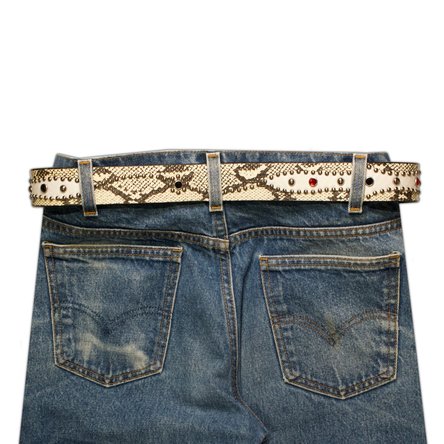 STUDDED SNAKESKIN BELT IN WHITE