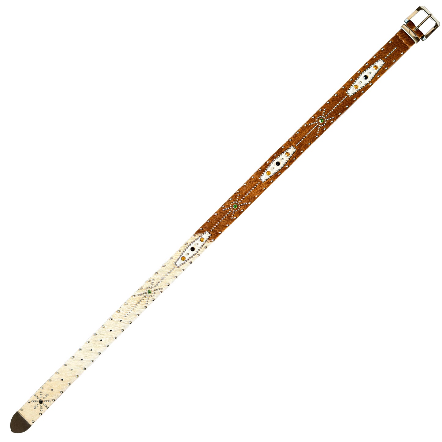 STUDDED PONY HAIR BELT IN TAN/WHITE