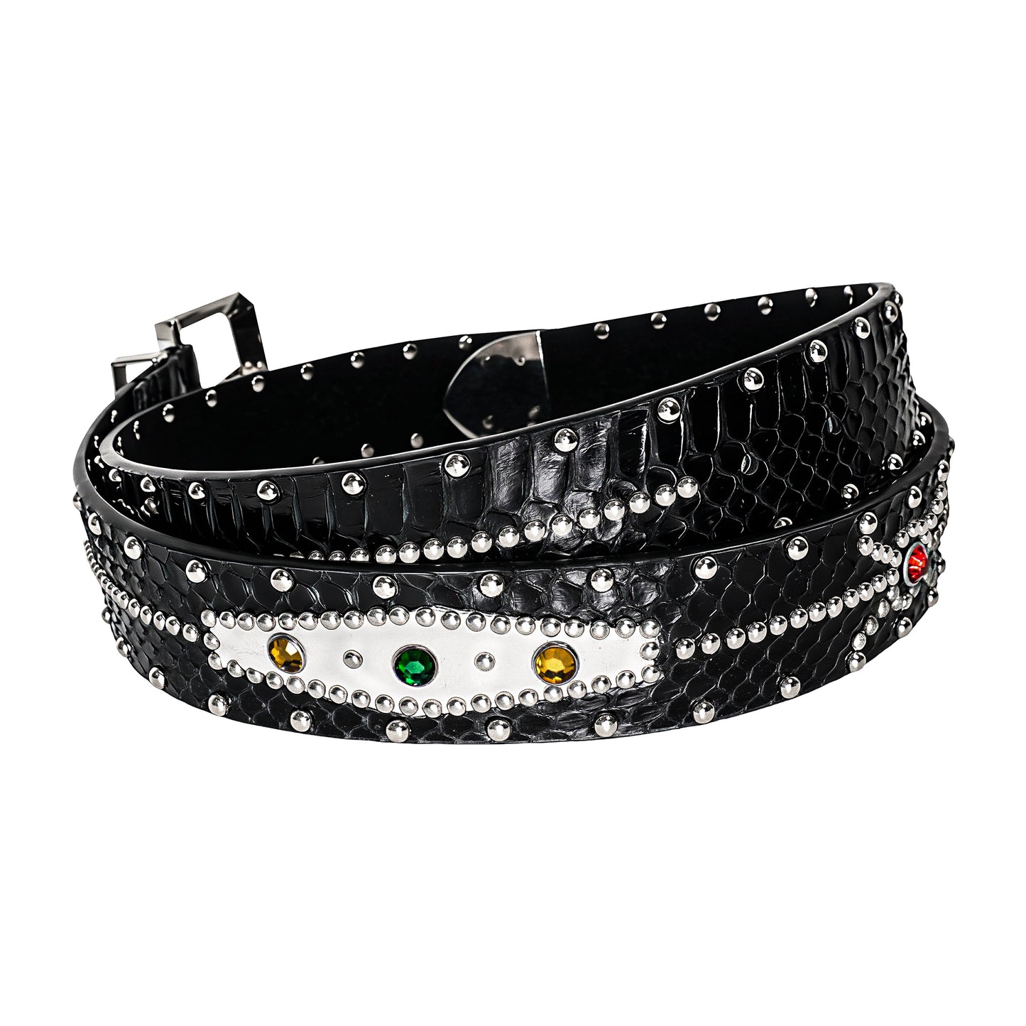 STUDDED SNAKESKIN BELT IN BLACK