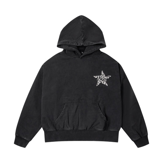 STUDDED LOGO HOODIE IN WASHED BLACK