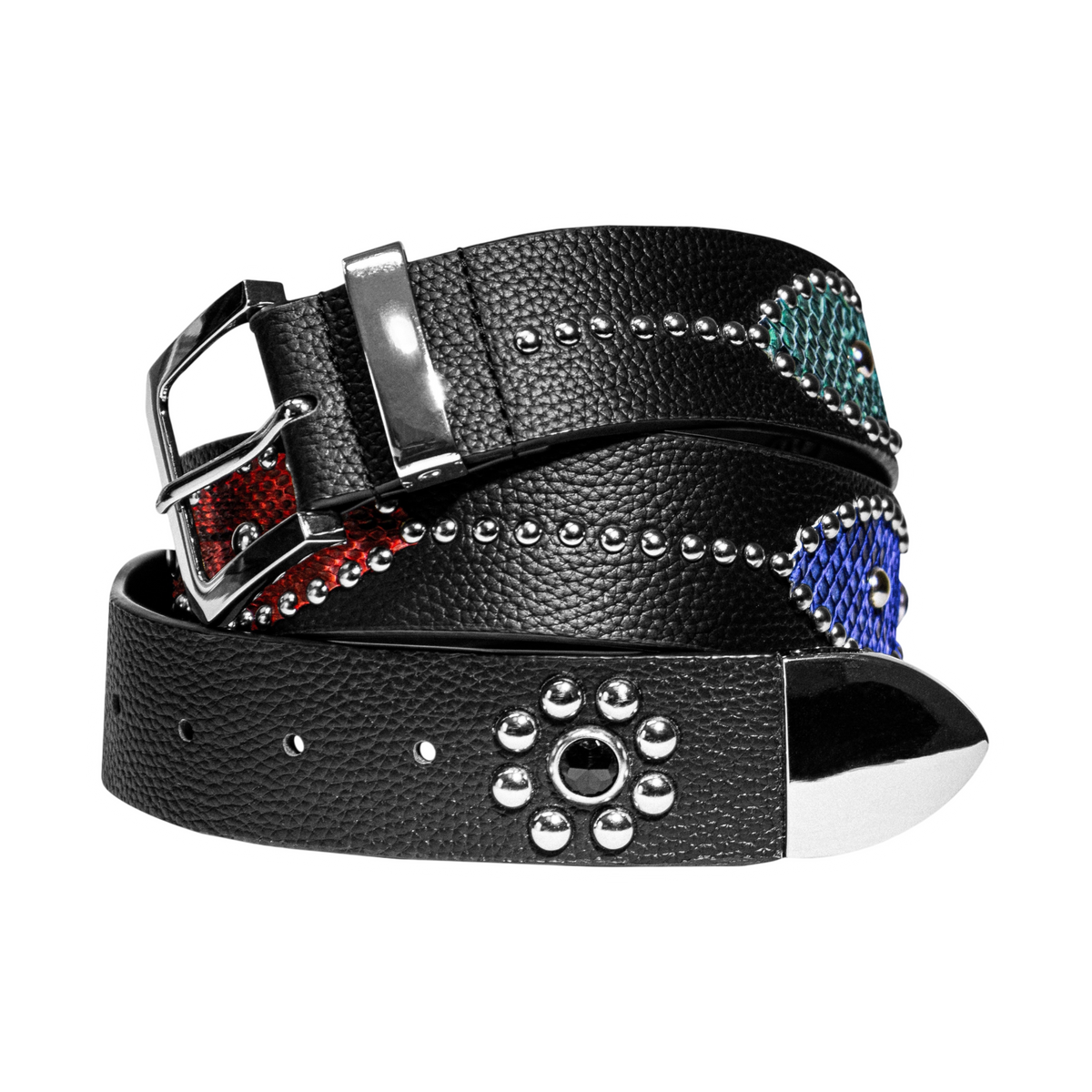 STUDDED LEATHER BELT IN BLACK