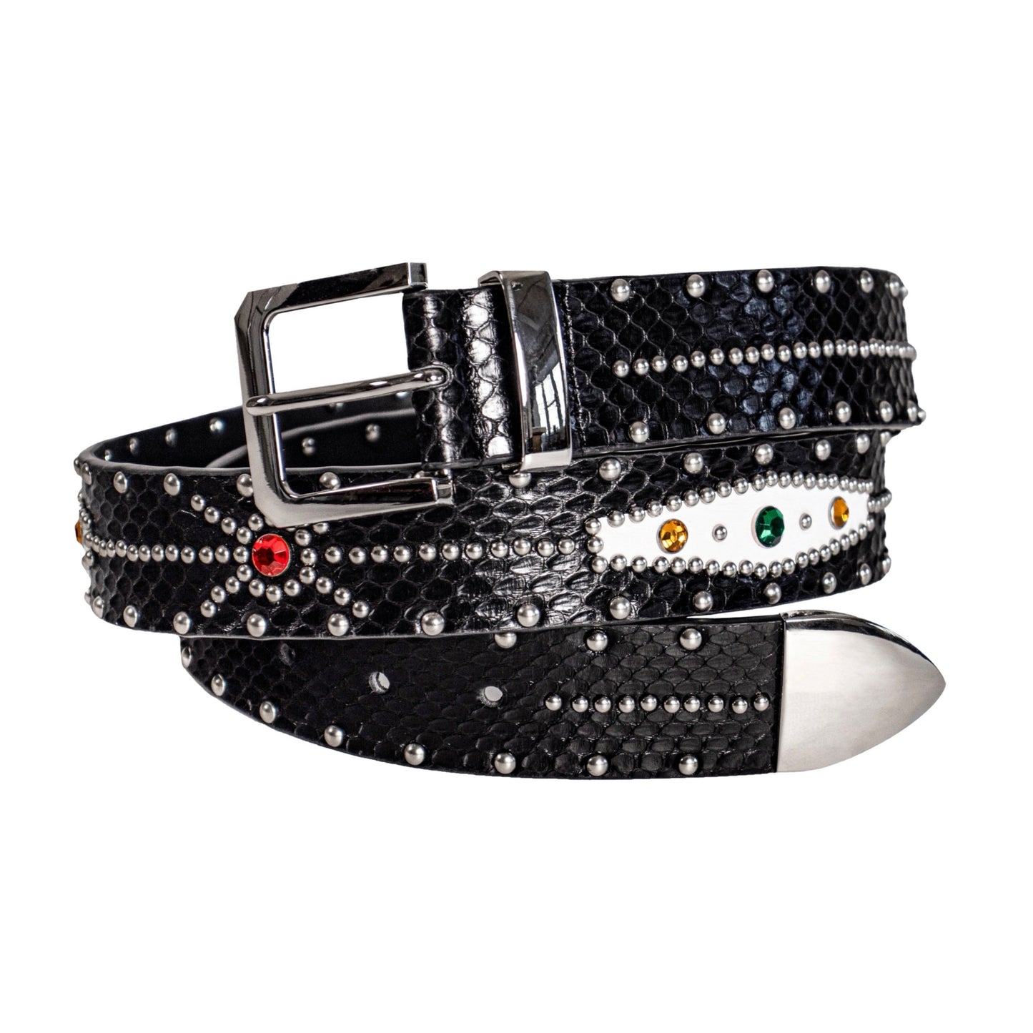 STUDDED SNAKESKIN BELT IN BLACK