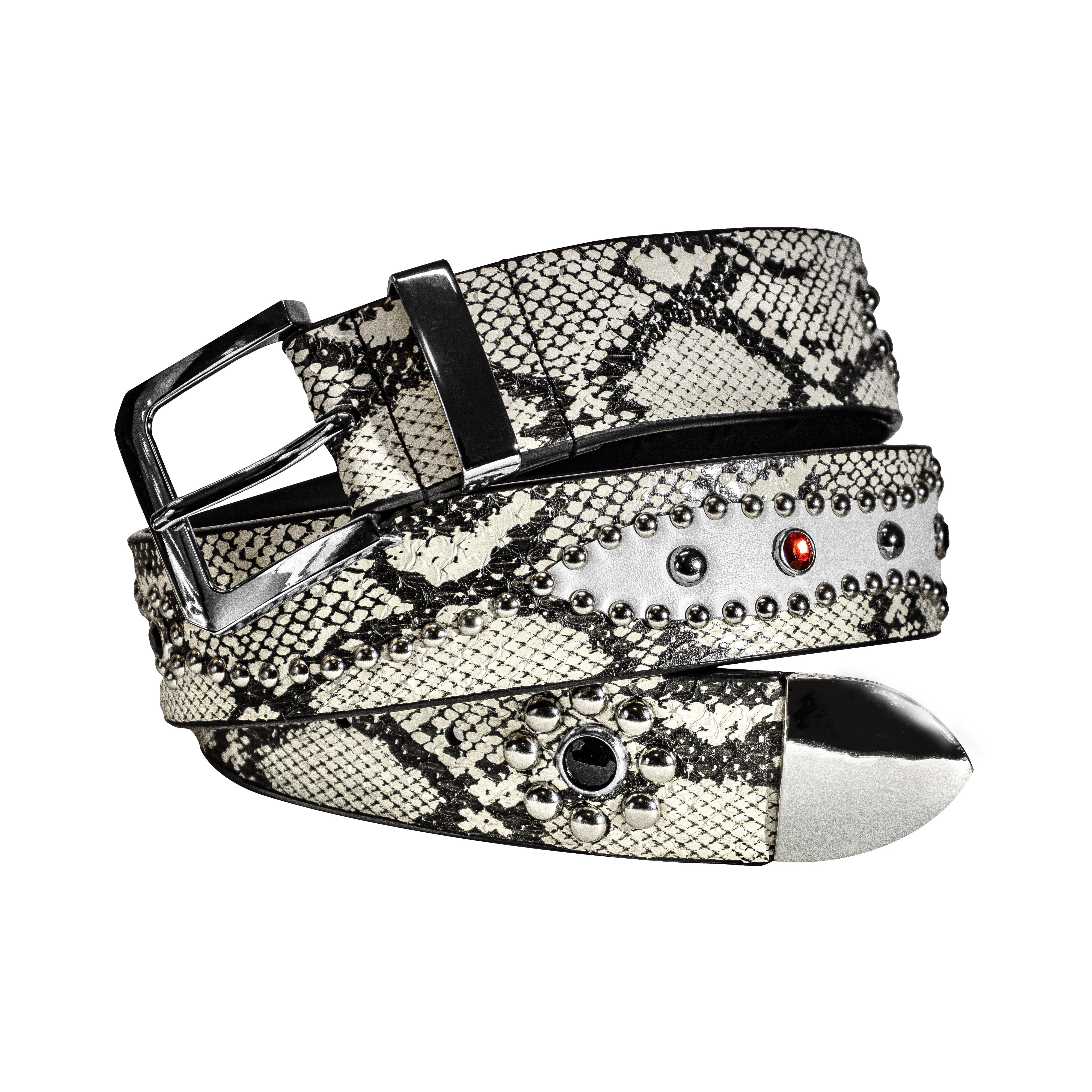 小物 STUDDED SNAKESKIN BELT IN BLACK Double Stud Studded Leather Belt Black Snakeskin — Lowlife