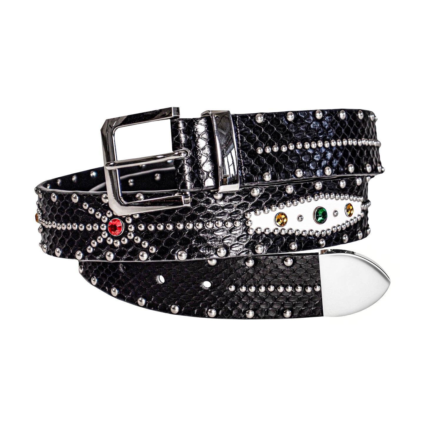 STUDDED SNAKESKIN BELT IN BLACK