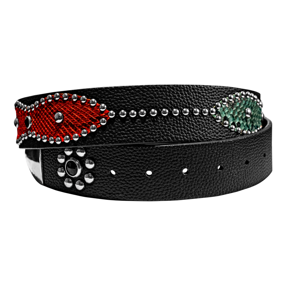 STUDDED LEATHER BELT IN BLACK