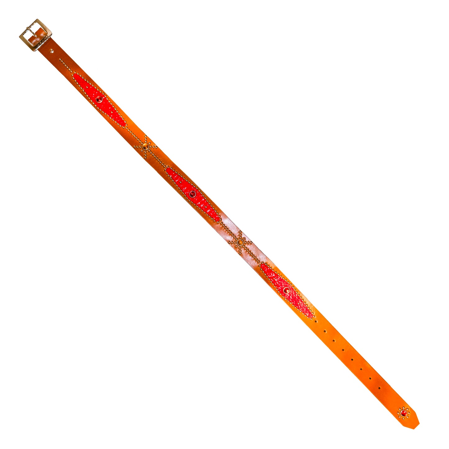 STUDDED RED SNAKESKIN BELT IN ORANGE 01