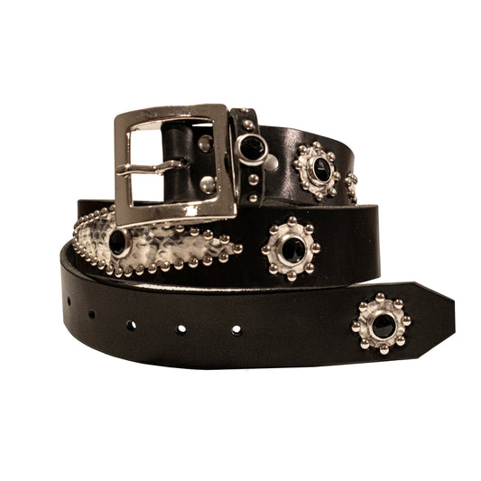 STUDDED WHITE SNAKESKIN BELT IN BLACK 02