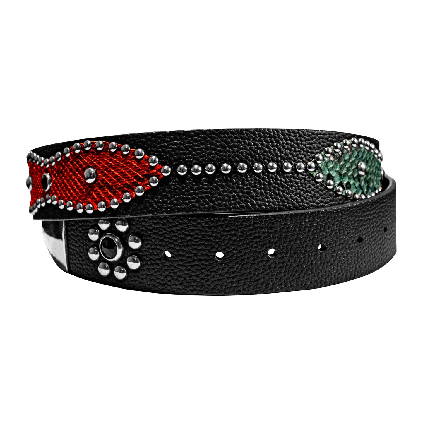STUDDED LEATHER BELT IN BLACK