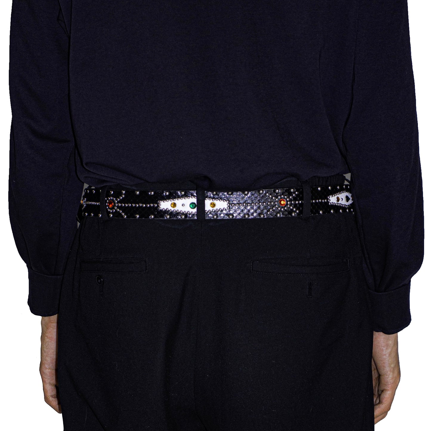 STUDDED SNAKESKIN BELT IN BLACK