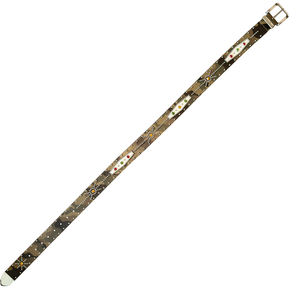 STUDDED CAMO COWHIDE BELT IN GREEN