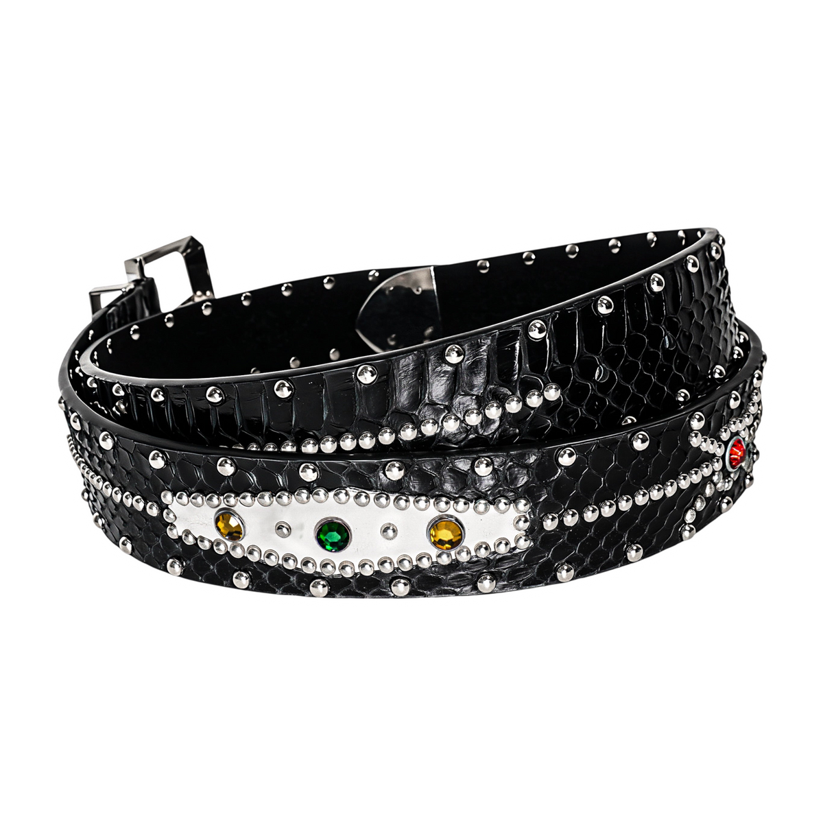 STUDDED SNAKESKIN BELT IN BLACK