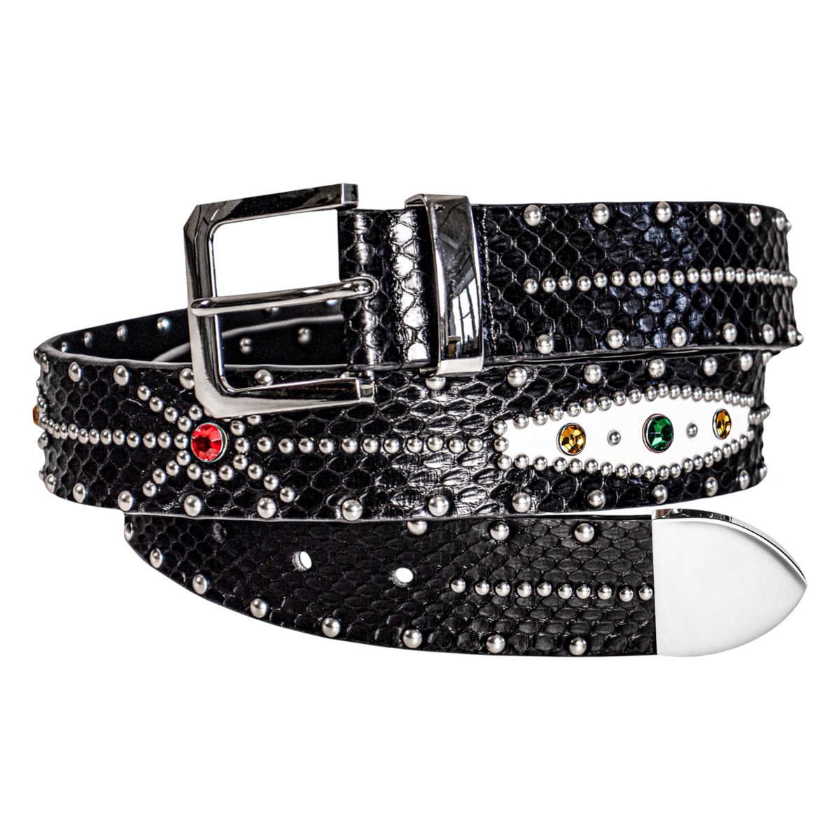 STUDDED SNAKESKIN BELT IN BLACK