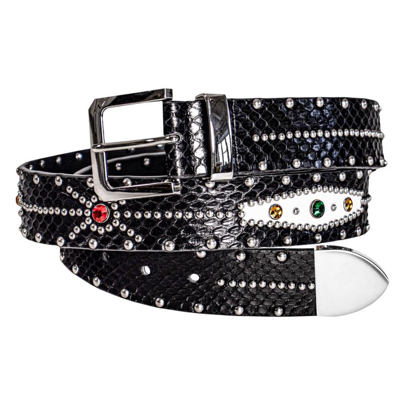 STUDDED SNAKESKIN BELT IN BLACK