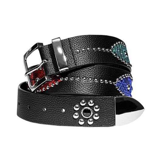 STUDDED LEATHER BELT IN BLACK